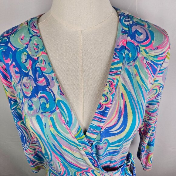 Lilly Pulitzer Emilia Wrap Dress Multi Guilty Pleasure Print 3/4 Sleeve Small - Picture 6 of 13